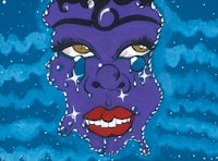 a drawing of a purple face with stars on it
